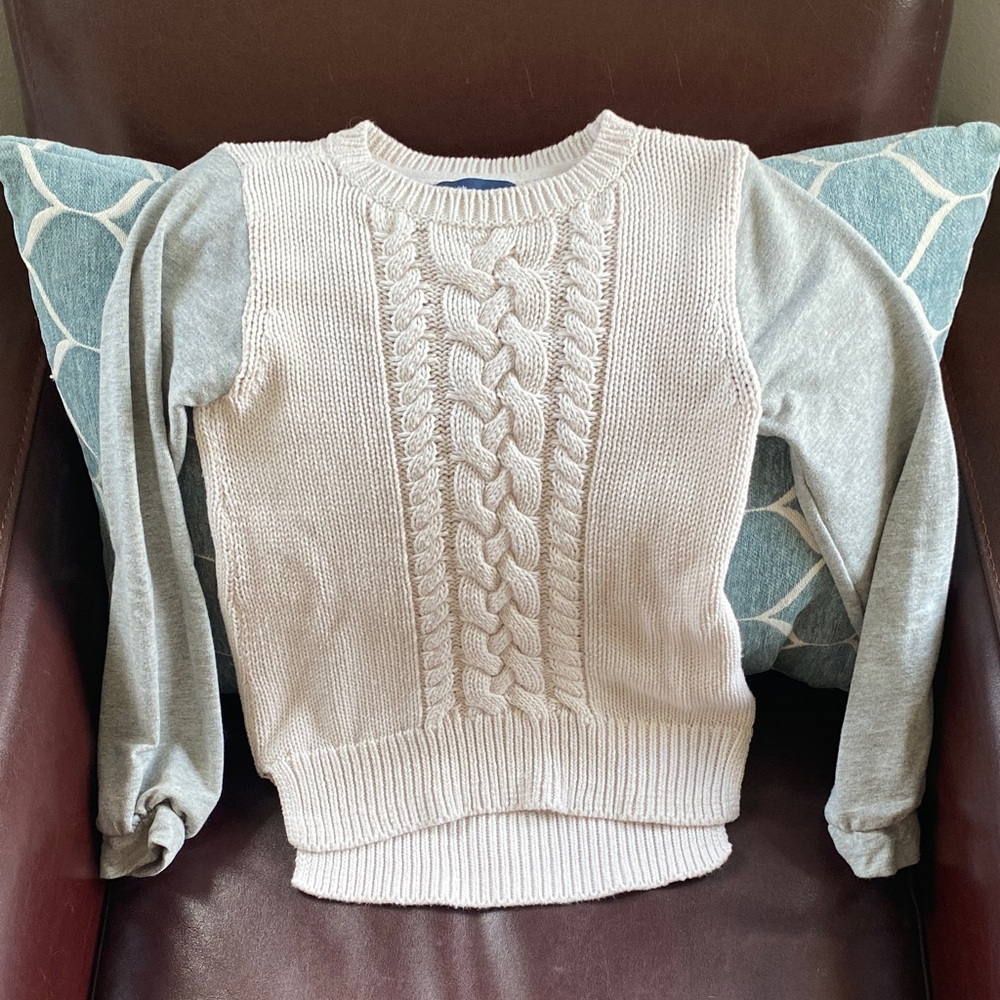 GAP Kids Cream Cable Knit Sweater with Sweatshirt Sleeves Sz M (8)